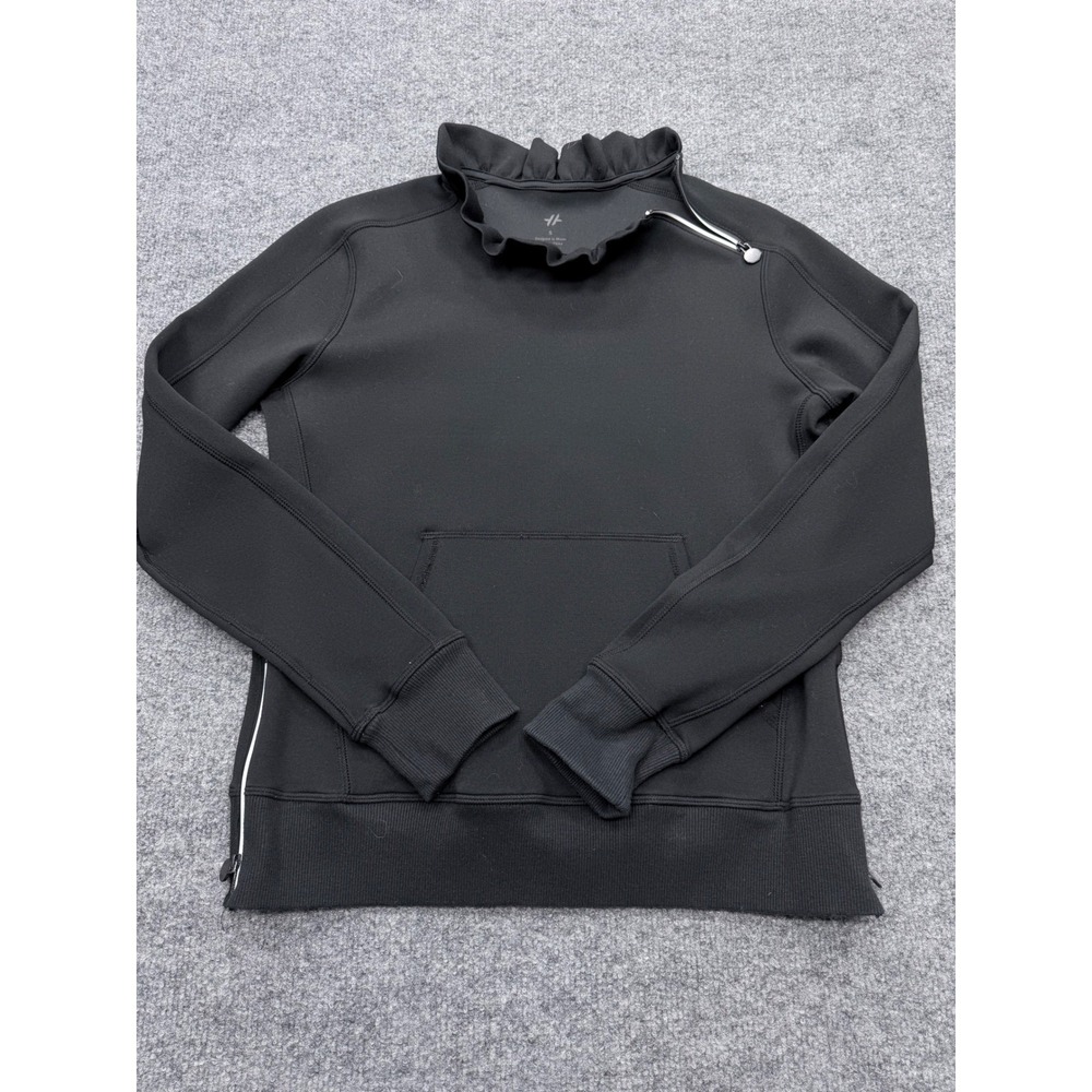 Tail Activewear Womens Ruffle Neck Quarter Zip Sweatshirt Black Scuba S